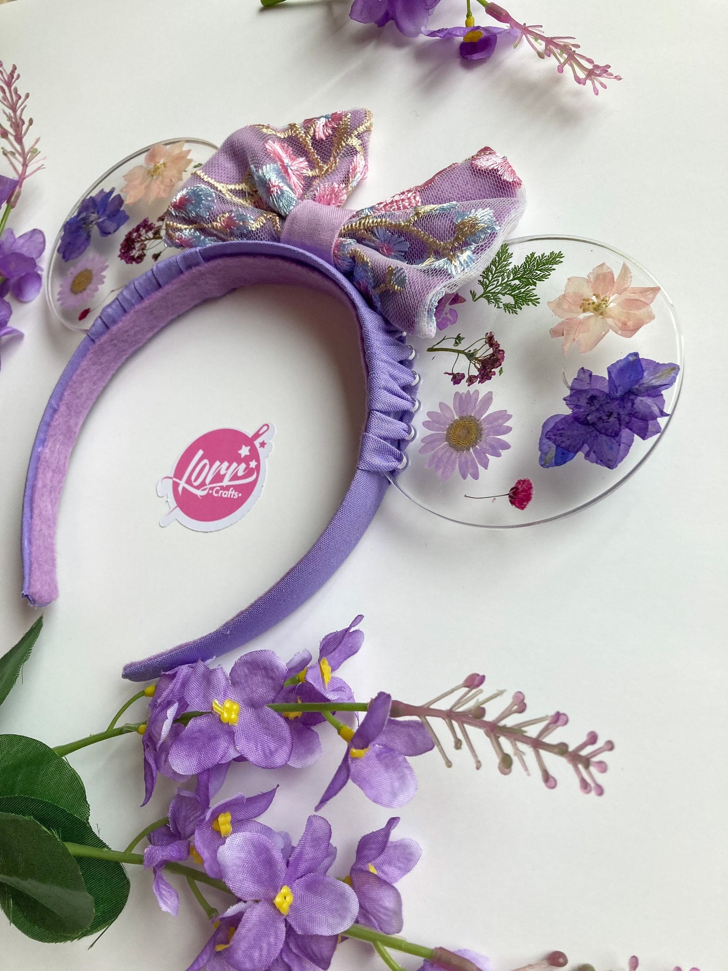 Encanto Isabela Madrigal Inspired Mouse Ears | Resin Pressed Purple Flower, Disney Ears, Handmade Floral Headband