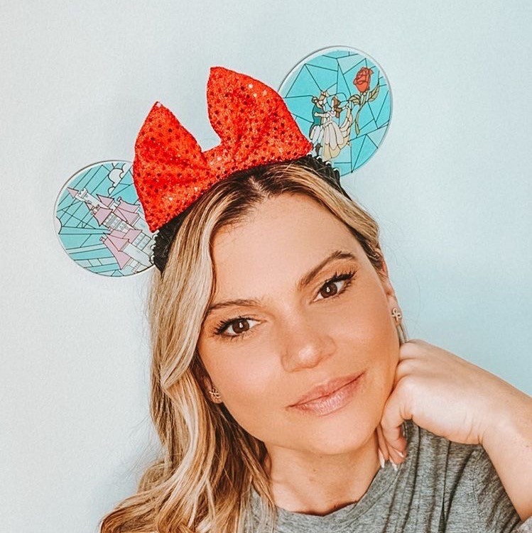 Faux Stained Glass Beauty and the Beast Mouse Ears | Handmade Belle-Inspired Headband for Disney Parks
