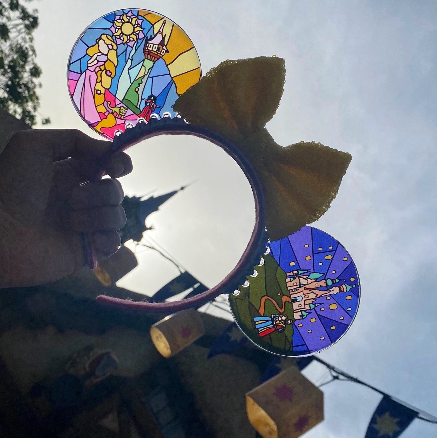 Rapunzel Faux Stained Glass Mouse Ears, Tangled Resin Disney parks Ears, Handmade Headband