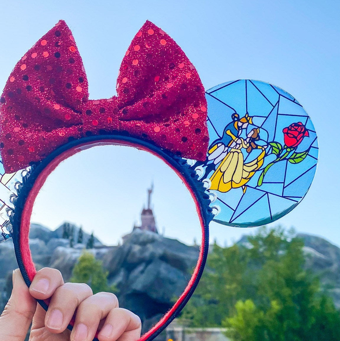 Faux Stained Glass Beauty and the Beast Mouse Ears | Handmade Belle-Inspired Headband for Disney Parks