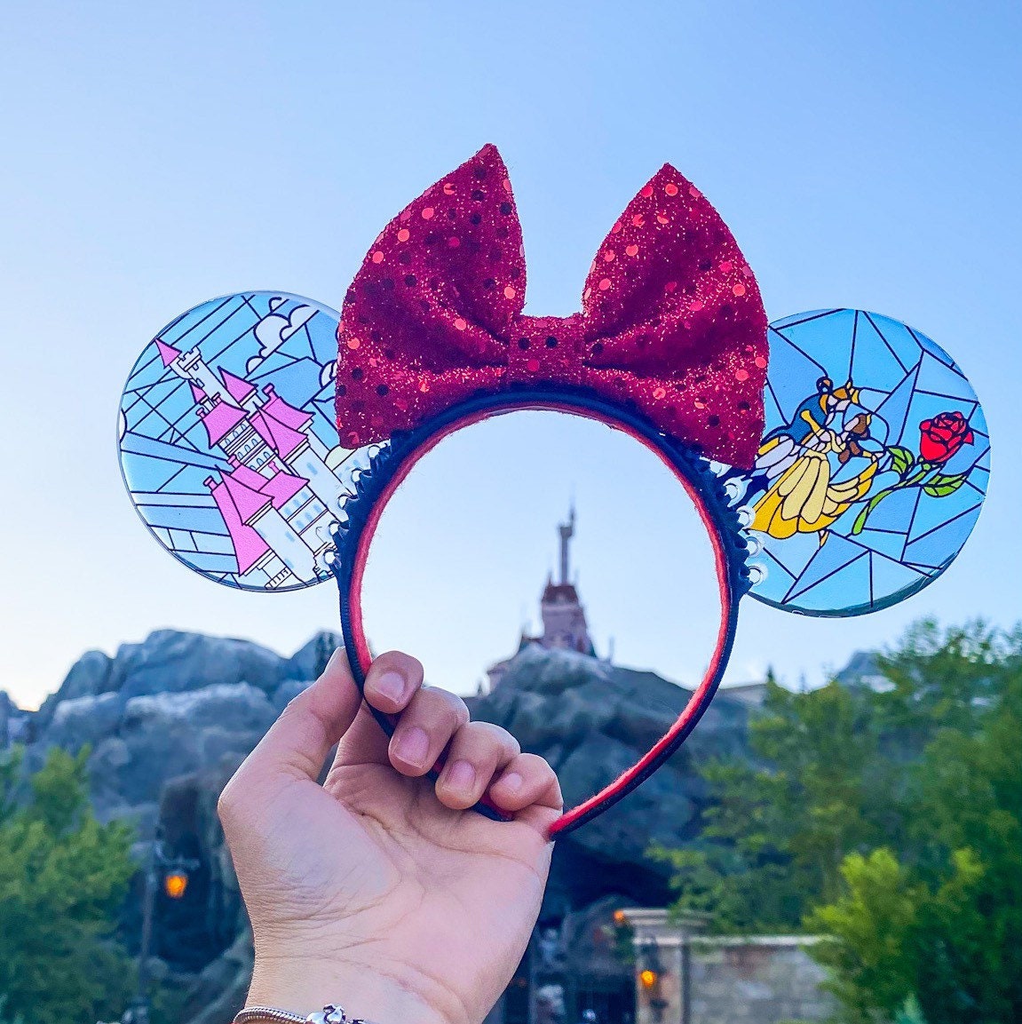 Faux Stained Glass Beauty and the Beast Mouse Ears | Handmade Belle-Inspired Headband for Disney Parks