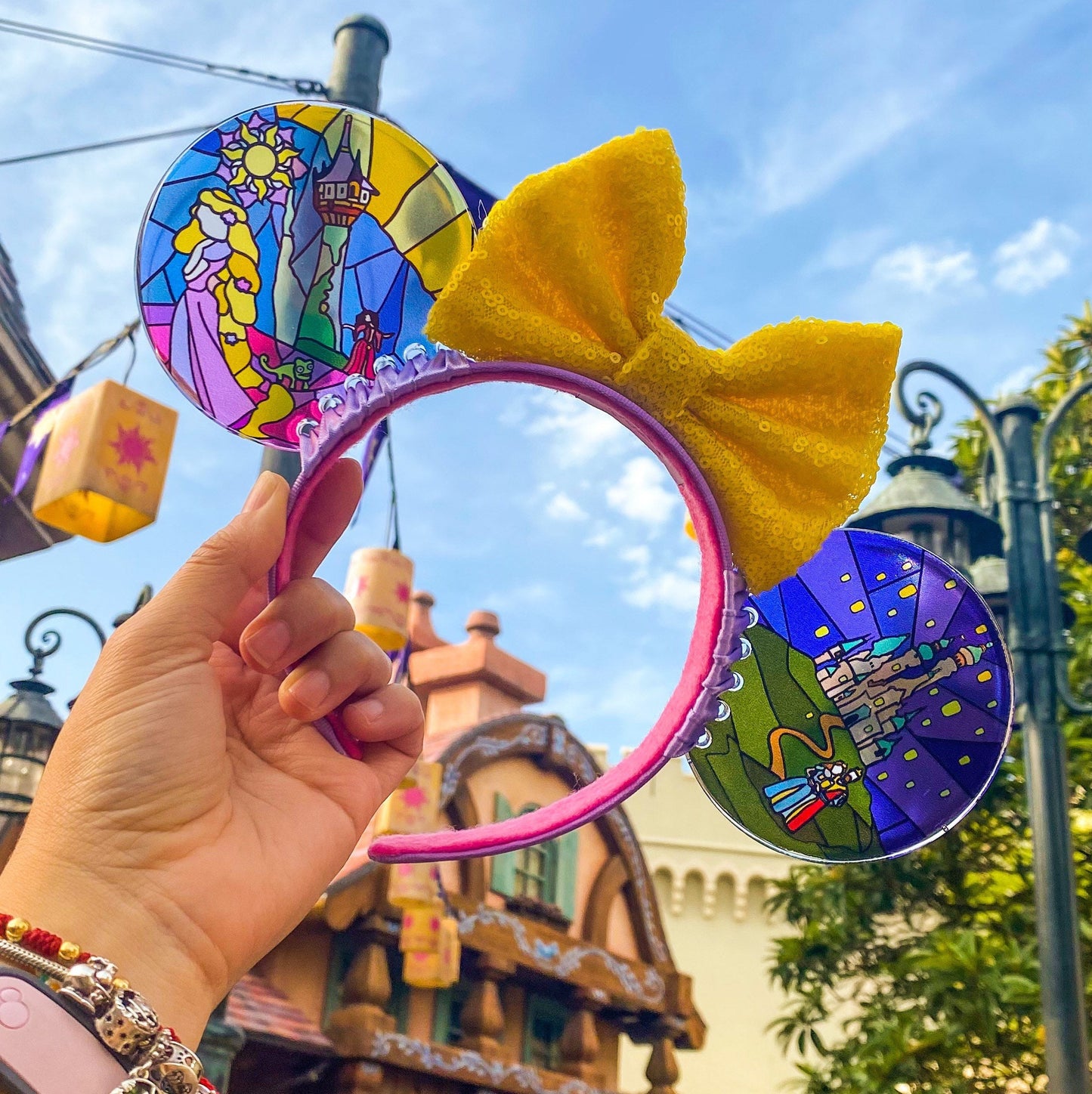 Rapunzel Faux Stained Glass Mouse Ears, Tangled Resin Disney parks Ears, Handmade Headband