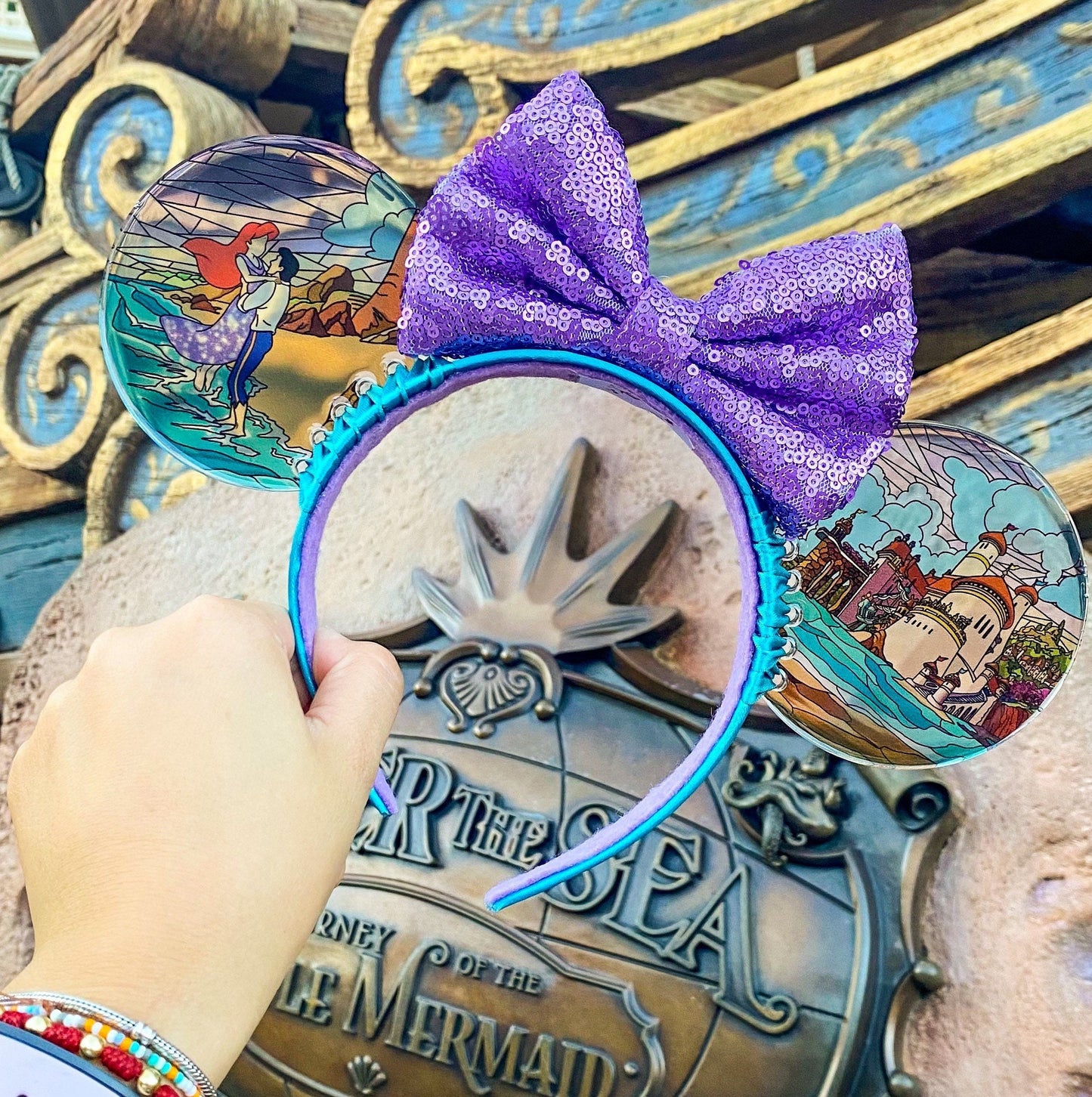 Little mermaid stained glass ears /Ariel and Eric unique mouse ears /Resin handmade disney park ears