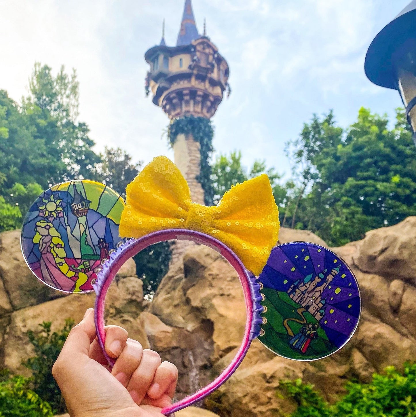 Rapunzel Faux Stained Glass Mouse Ears, Tangled Resin Disney parks Ears, Handmade Headband