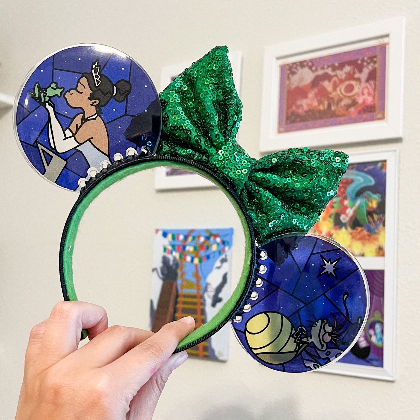 Tiana Faux Stained Glass Mouse Ears, Princess and the Frog Resin Disney parks Ears, Handmade Headband, Evangeline and Ray ears