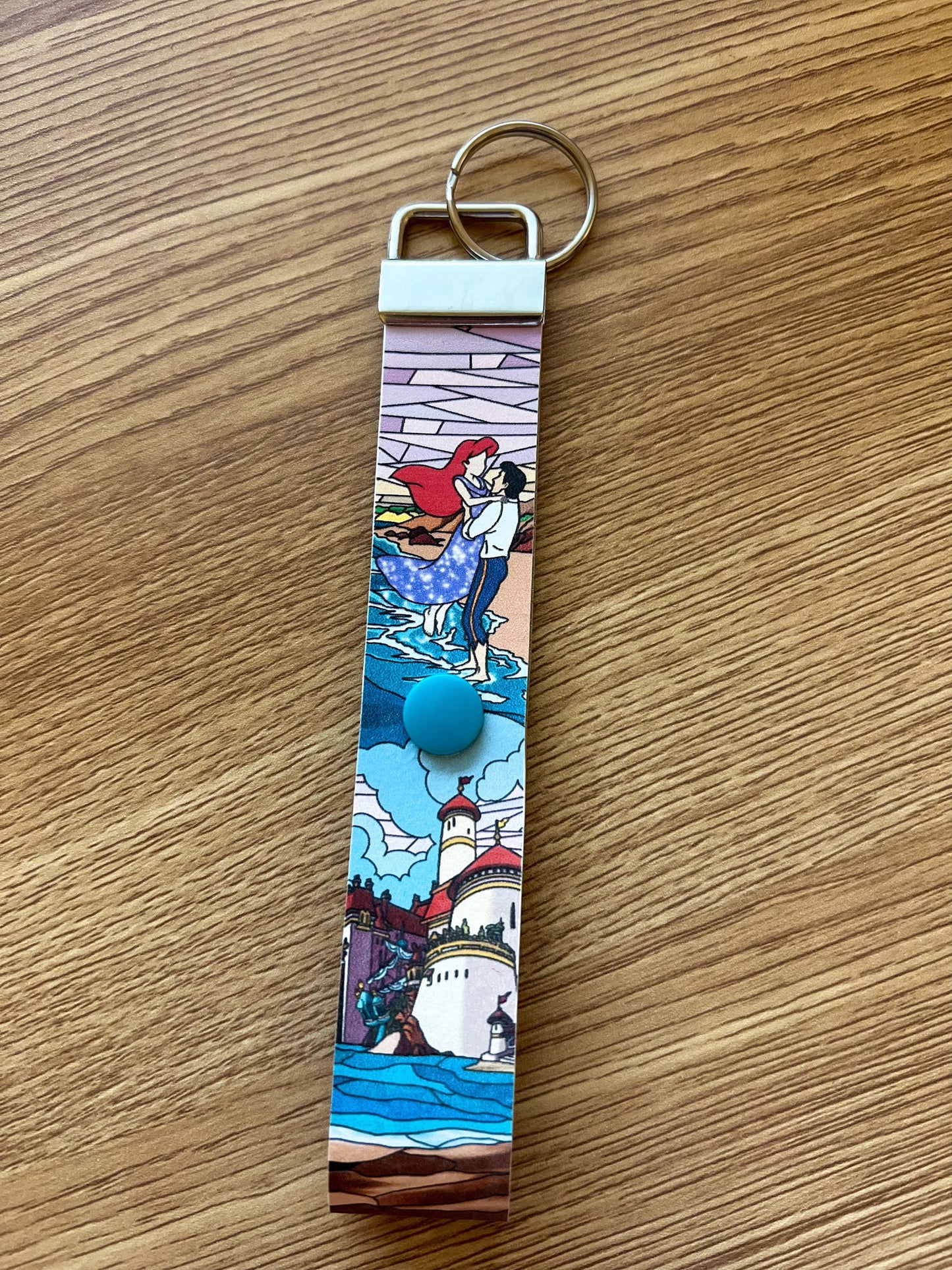 Minnie Ears Headband Holder Ariel and Eric keychain, stained glass little mermaid eat holder, Prince Eric keychain, ear saver for backpack