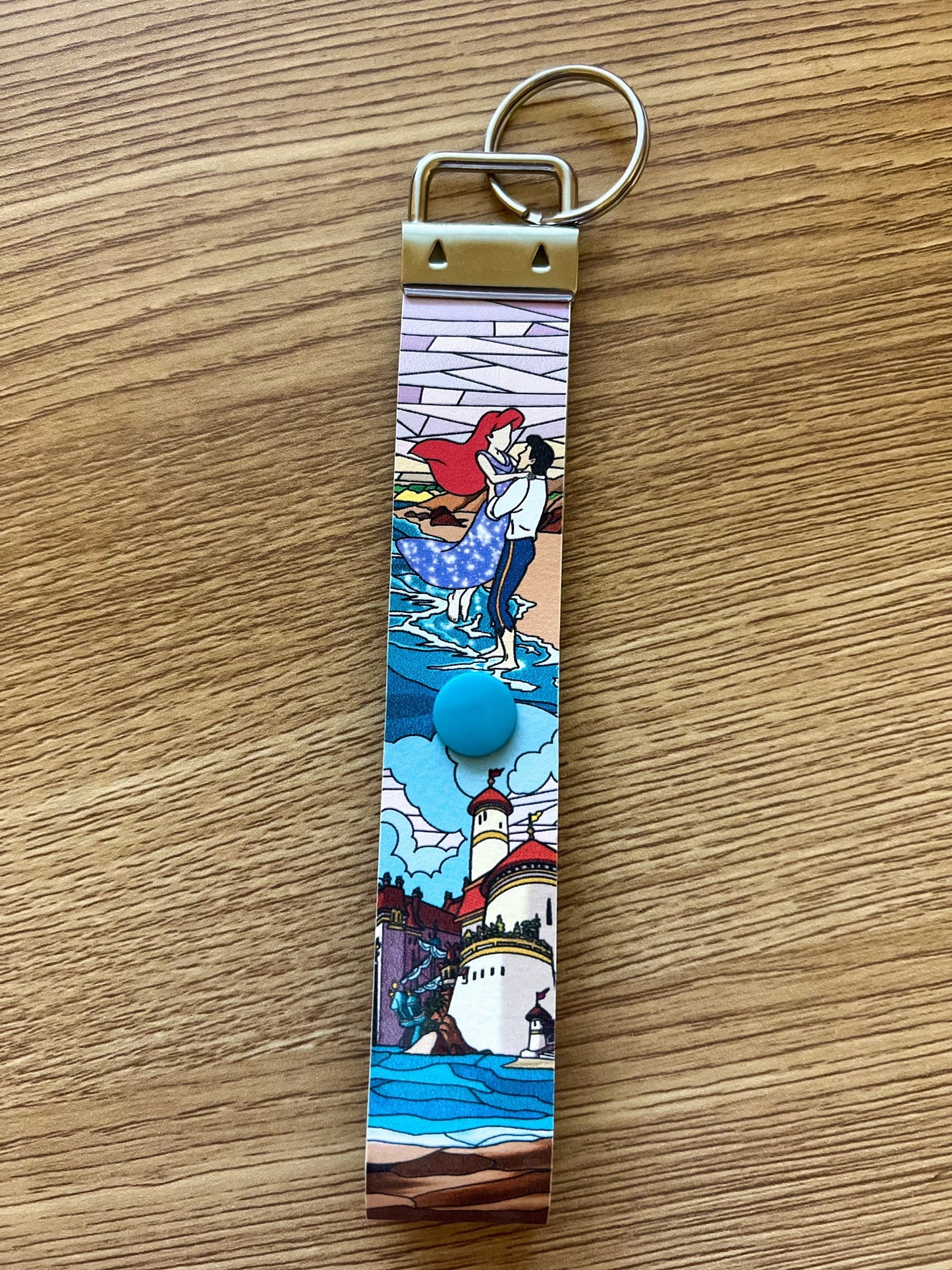 Minnie Ears Headband Holder Ariel and Eric keychain, stained glass little mermaid eat holder, Prince Eric keychain, ear saver for backpack