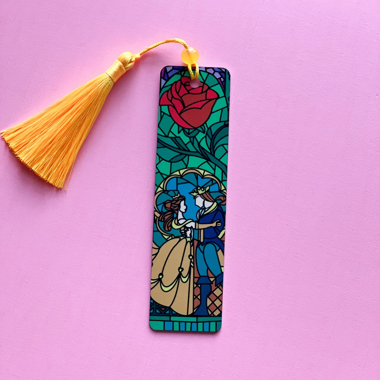 Beauty and the beast bookmark, Disney Handmade gift, Be our guest stained glass window, Belle Bookmark.