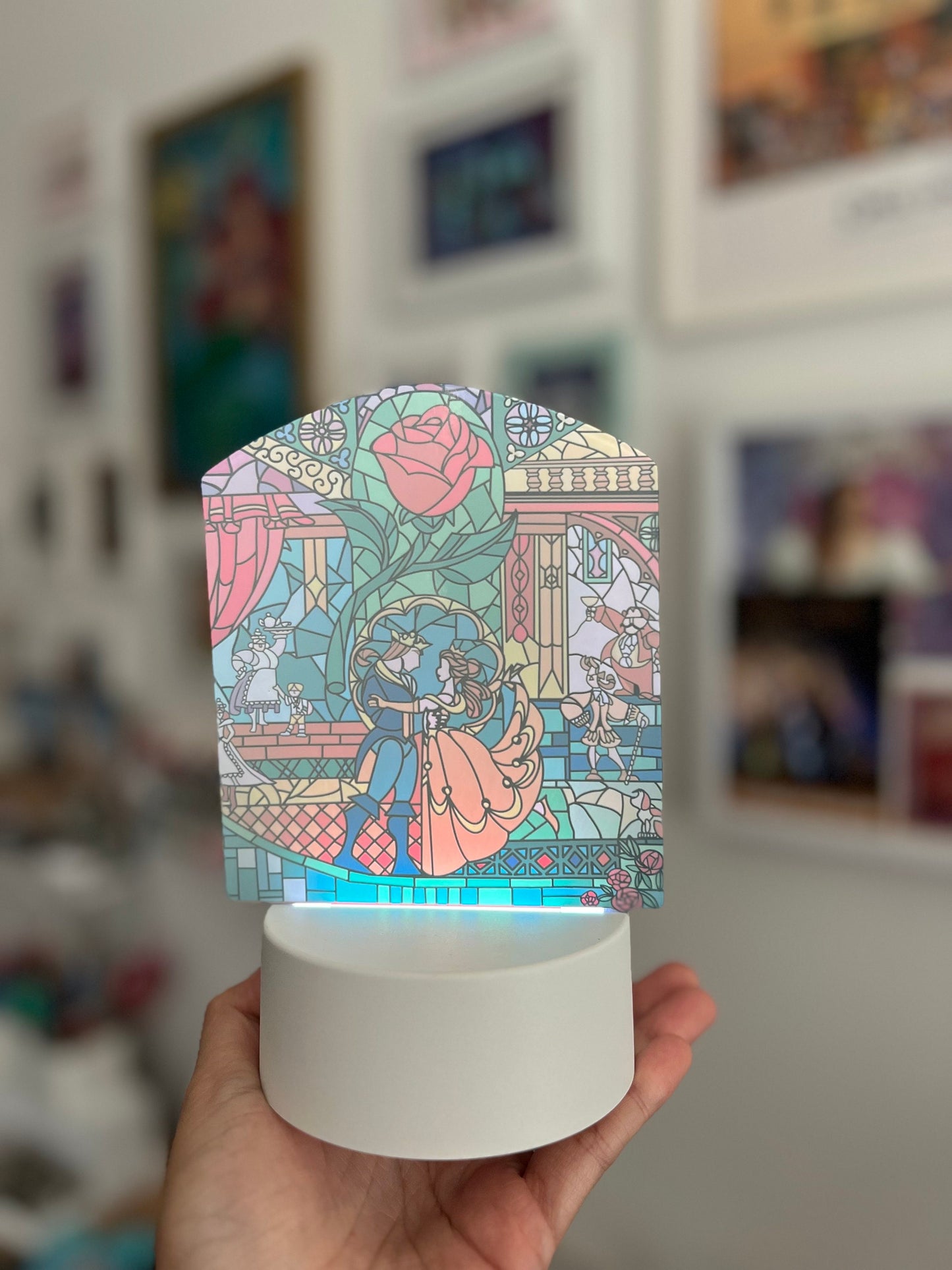 Enchanted Rose LED Lamp | Stained Glass Beauty and the Beast Color-Changing Light | Fairytale Home Décor