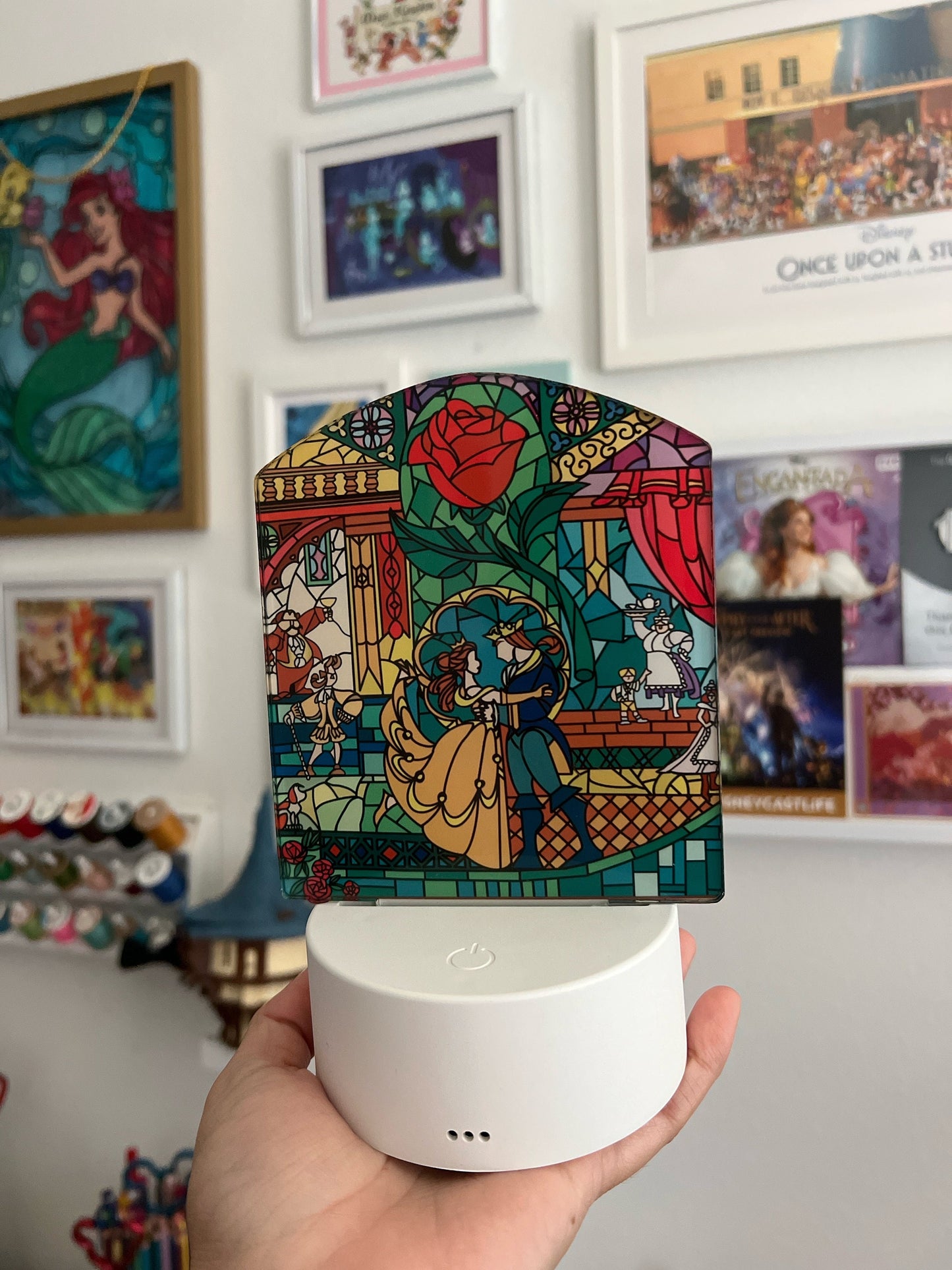 Enchanted Rose LED Lamp | Stained Glass Beauty and the Beast Color-Changing Light | Fairytale Home Décor
