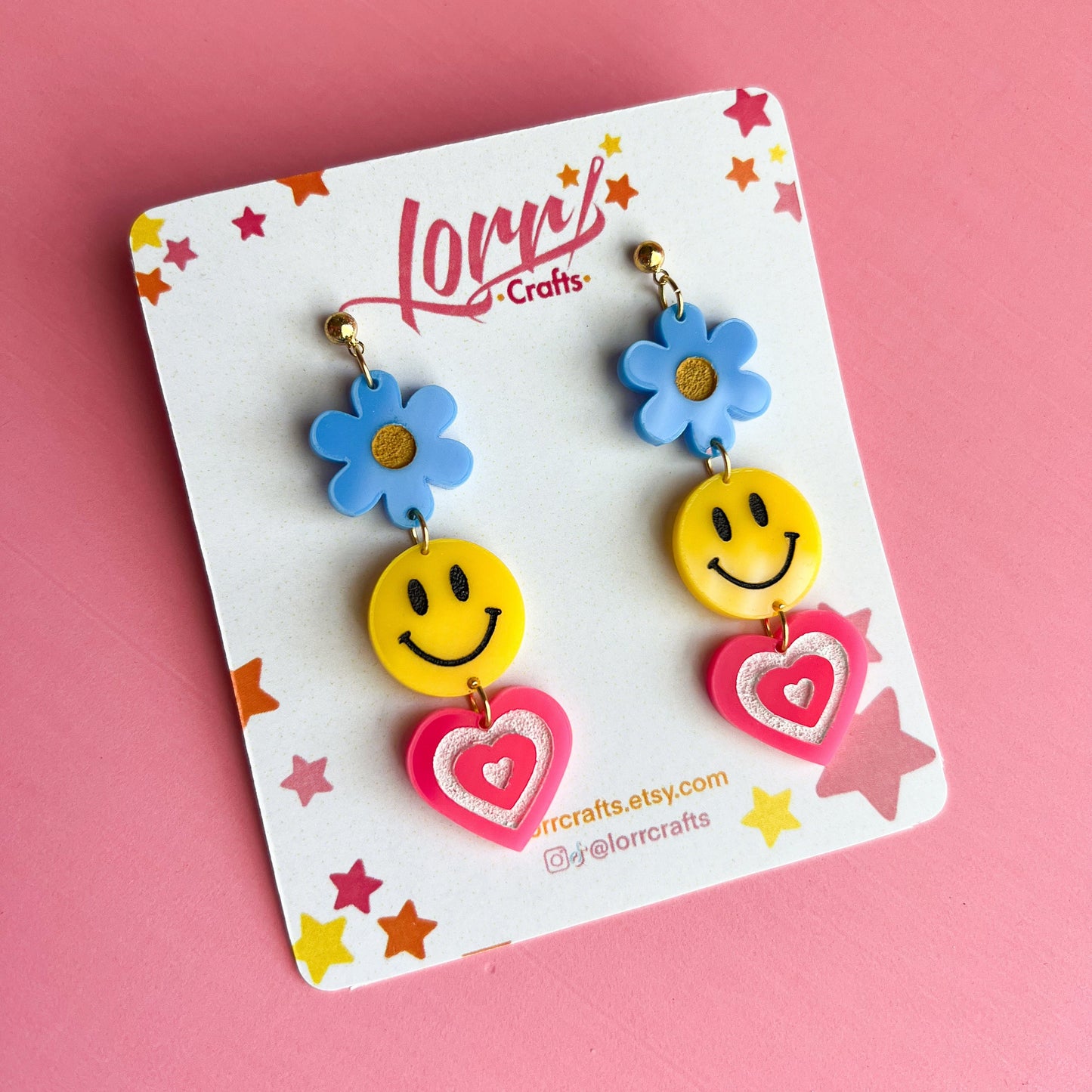 Groovy earrings /happy face and floral accessory / nickel free/