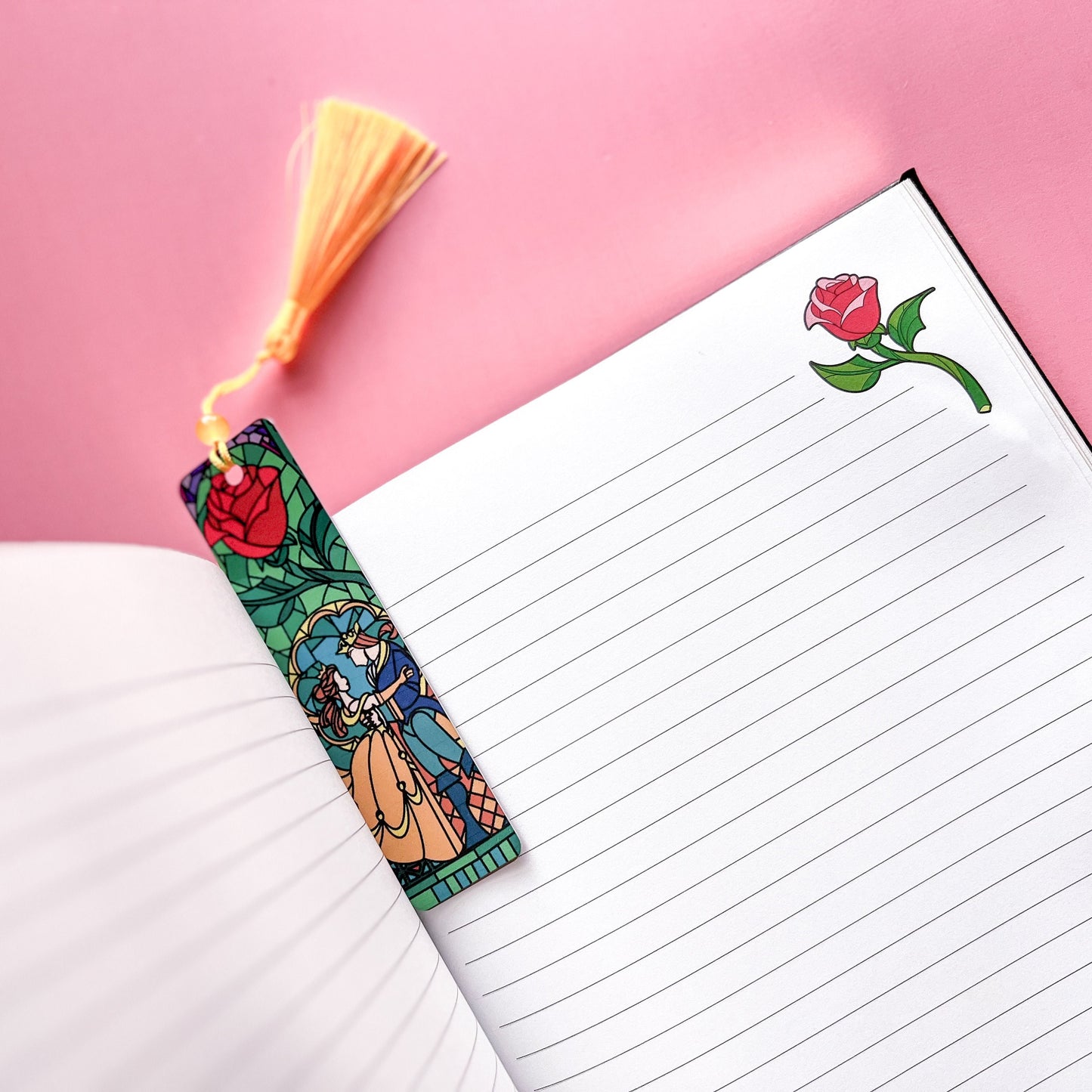 Beauty and the beast bookmark, Disney Handmade gift, Be our guest stained glass window, Belle Bookmark.