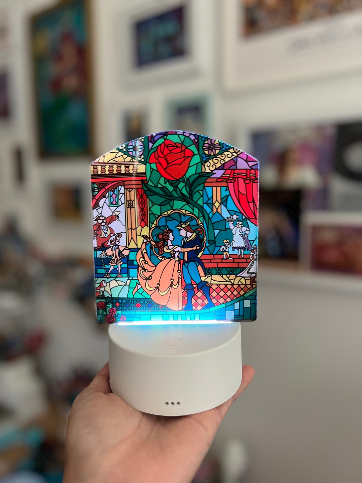 Enchanted Rose LED Lamp | Stained Glass Beauty and the Beast Color-Changing Light | Fairytale Home Décor