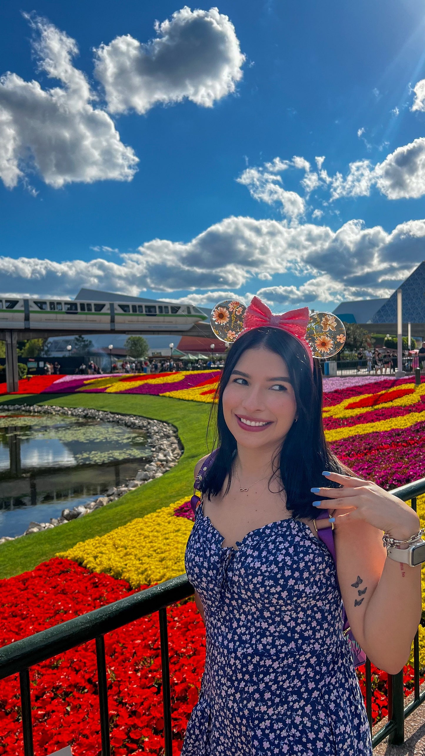 Resin pressed hard pink flowers mouse ears / Resin dried flowers / fuchsia disney floral mouse ears/ flower & garden festival ears