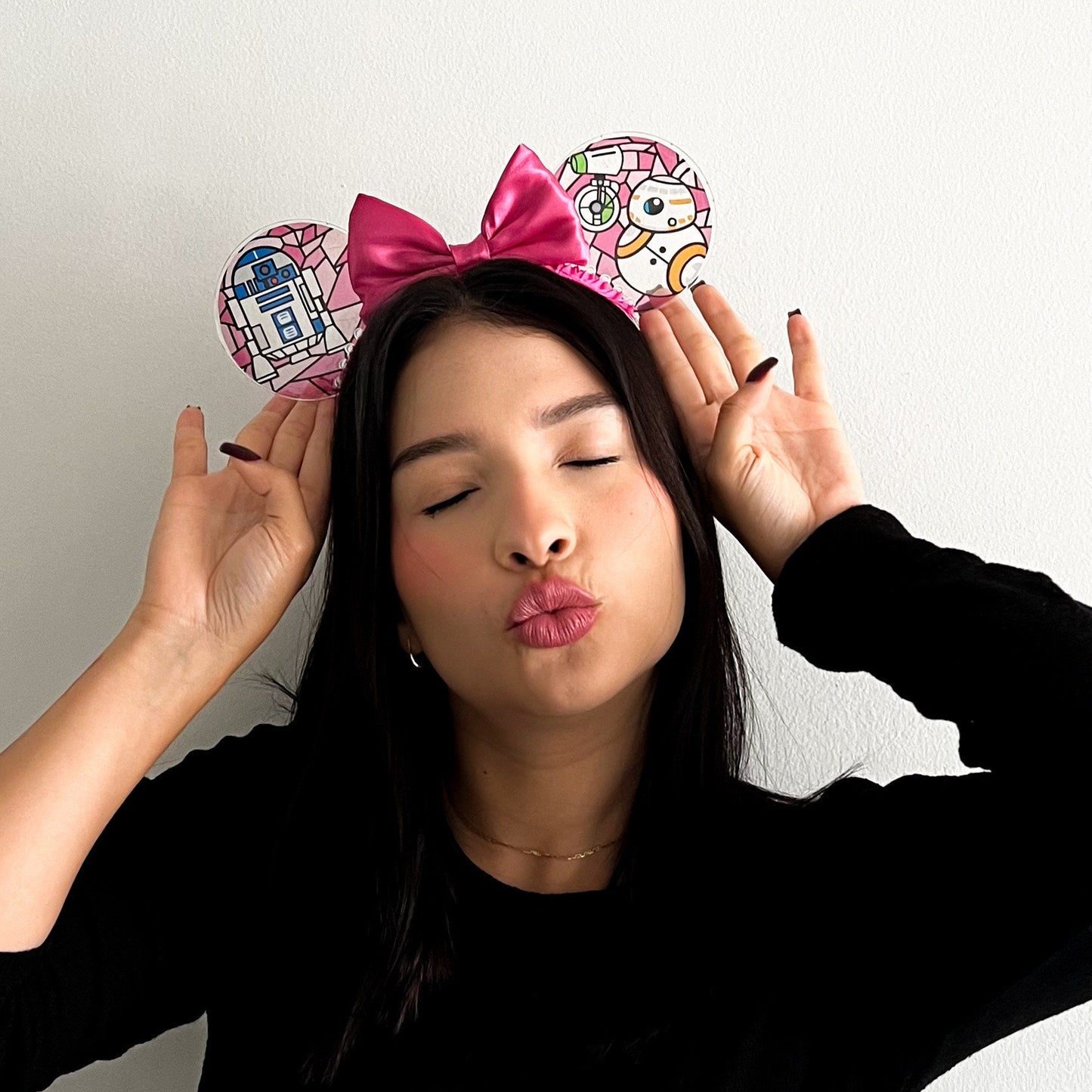 Pink Star Wars Droids stained glass ears / handmade r2d2 bb8 Minnie ears / Resin disney mouse ears