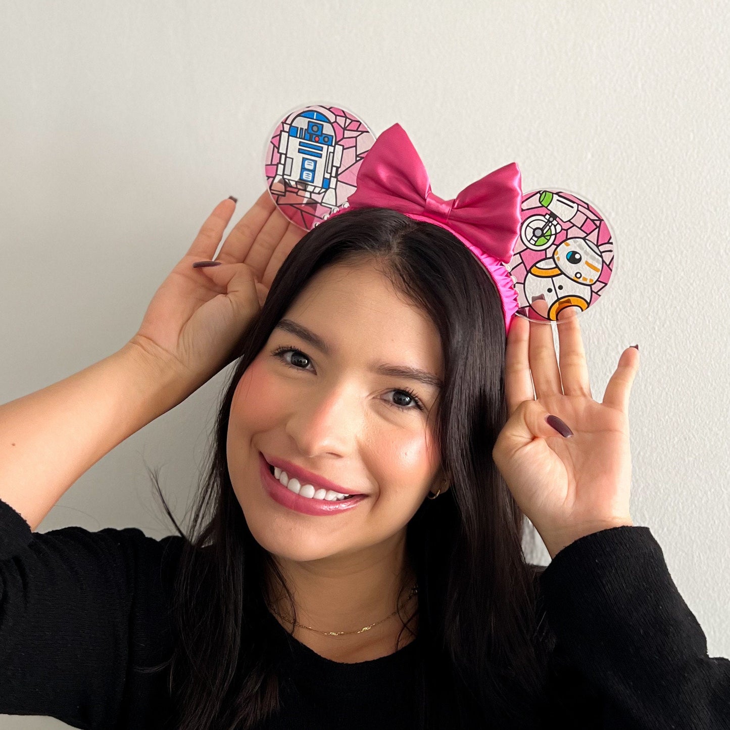Pink Star Wars Droids stained glass ears / handmade r2d2 bb8 Minnie ears / Resin disney mouse ears