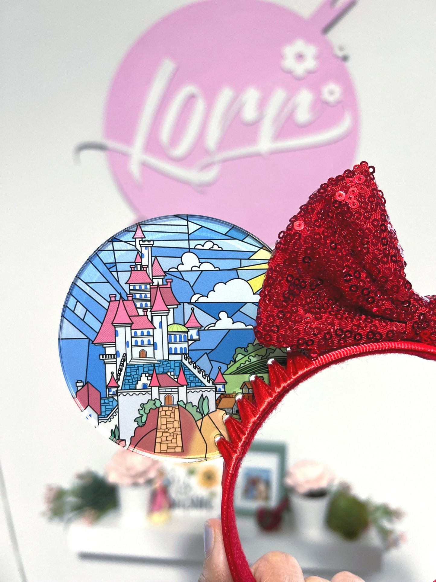 Beauty and the beast acrylic disney ears, Be our guest stained glass window mouse ears