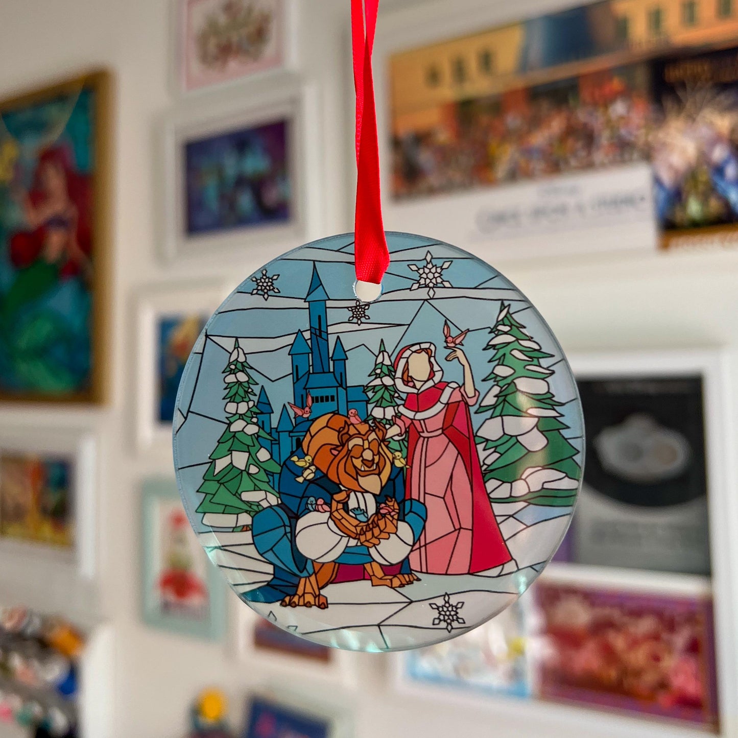 Beauty and the beast Ornament / Stained glass ornament/ Christmas tree glass ornament
