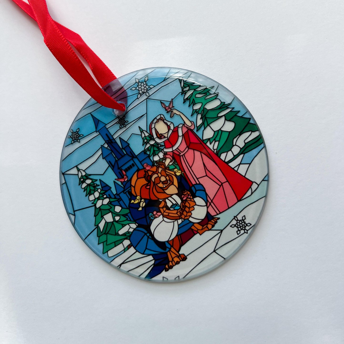 Beauty and the beast Ornament / Stained glass ornament/ Christmas tree glass ornament