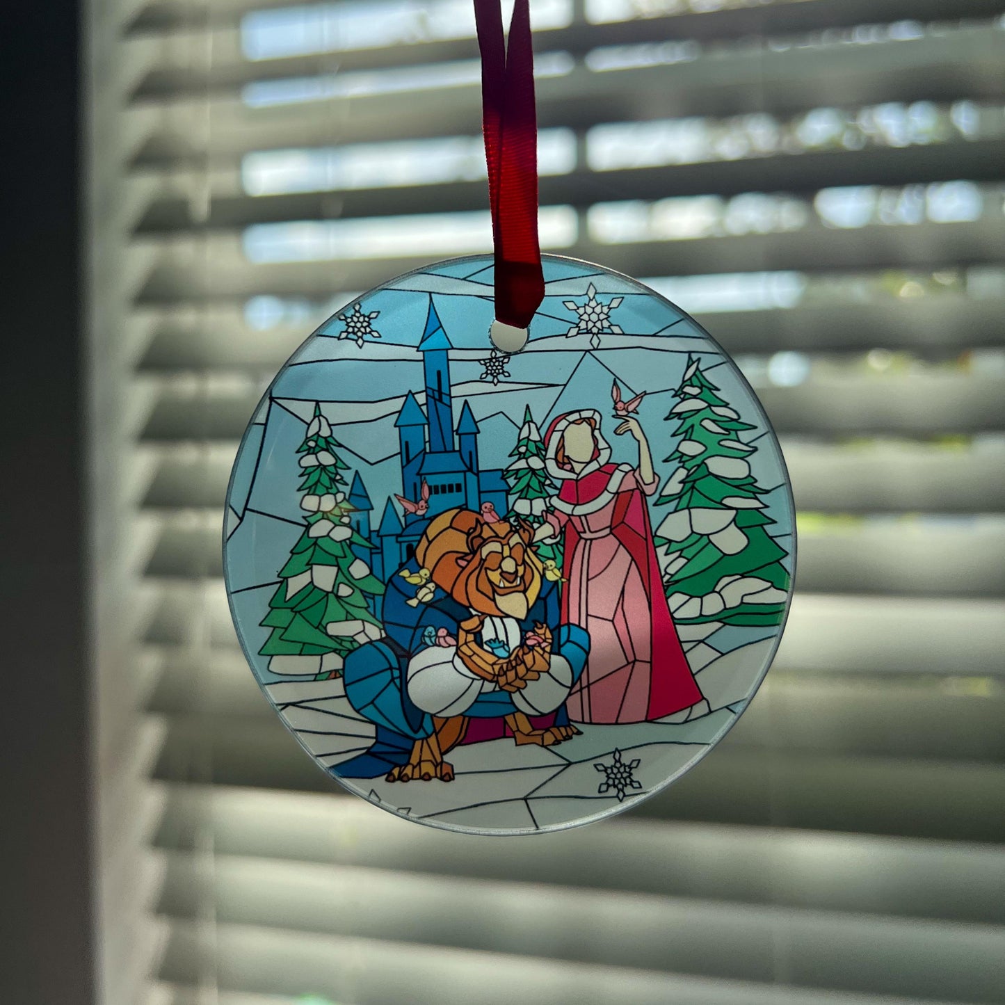 Beauty and the beast Ornament / Stained glass ornament/ Christmas tree glass ornament