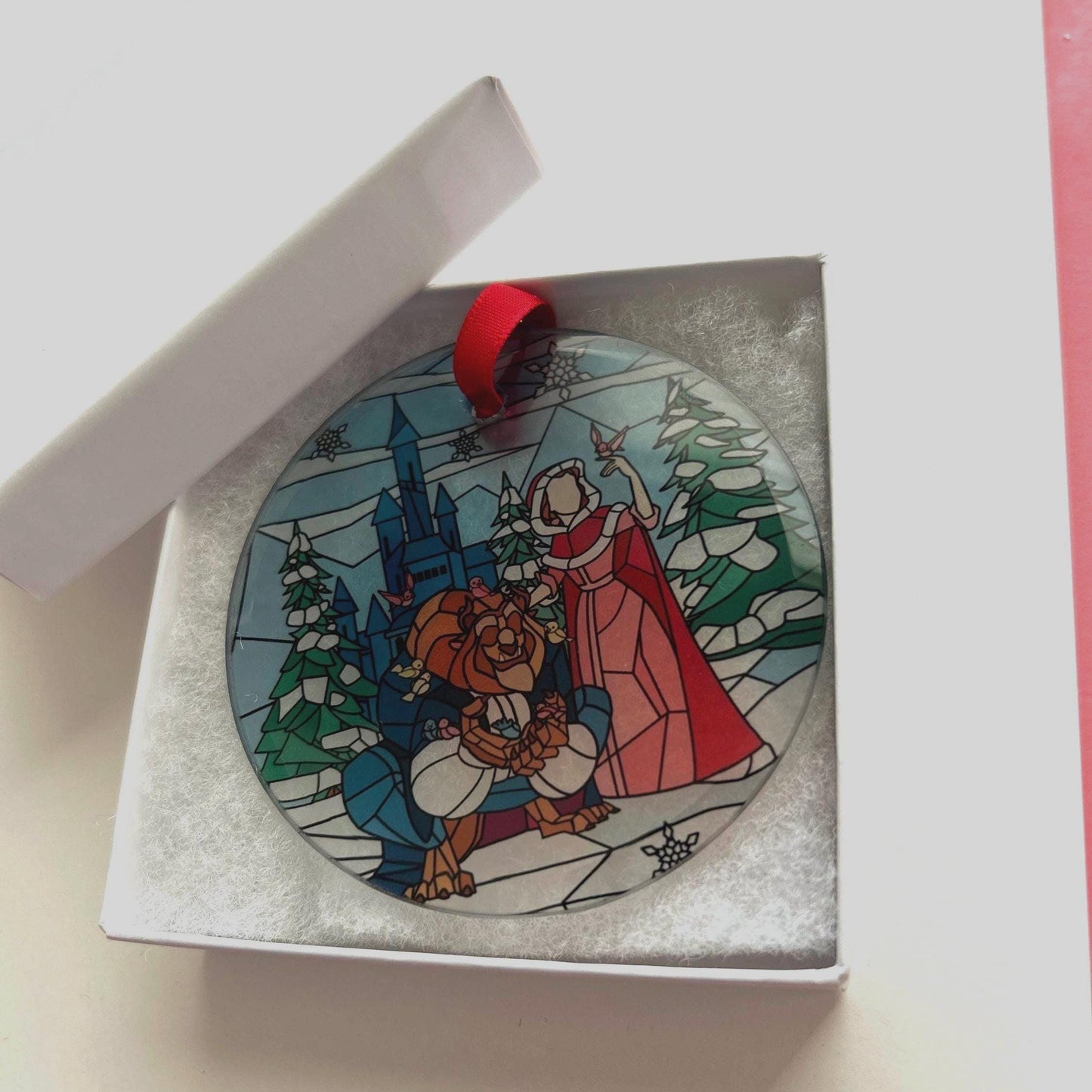 Beauty and the beast Ornament / Stained glass ornament/ Christmas tree glass ornament