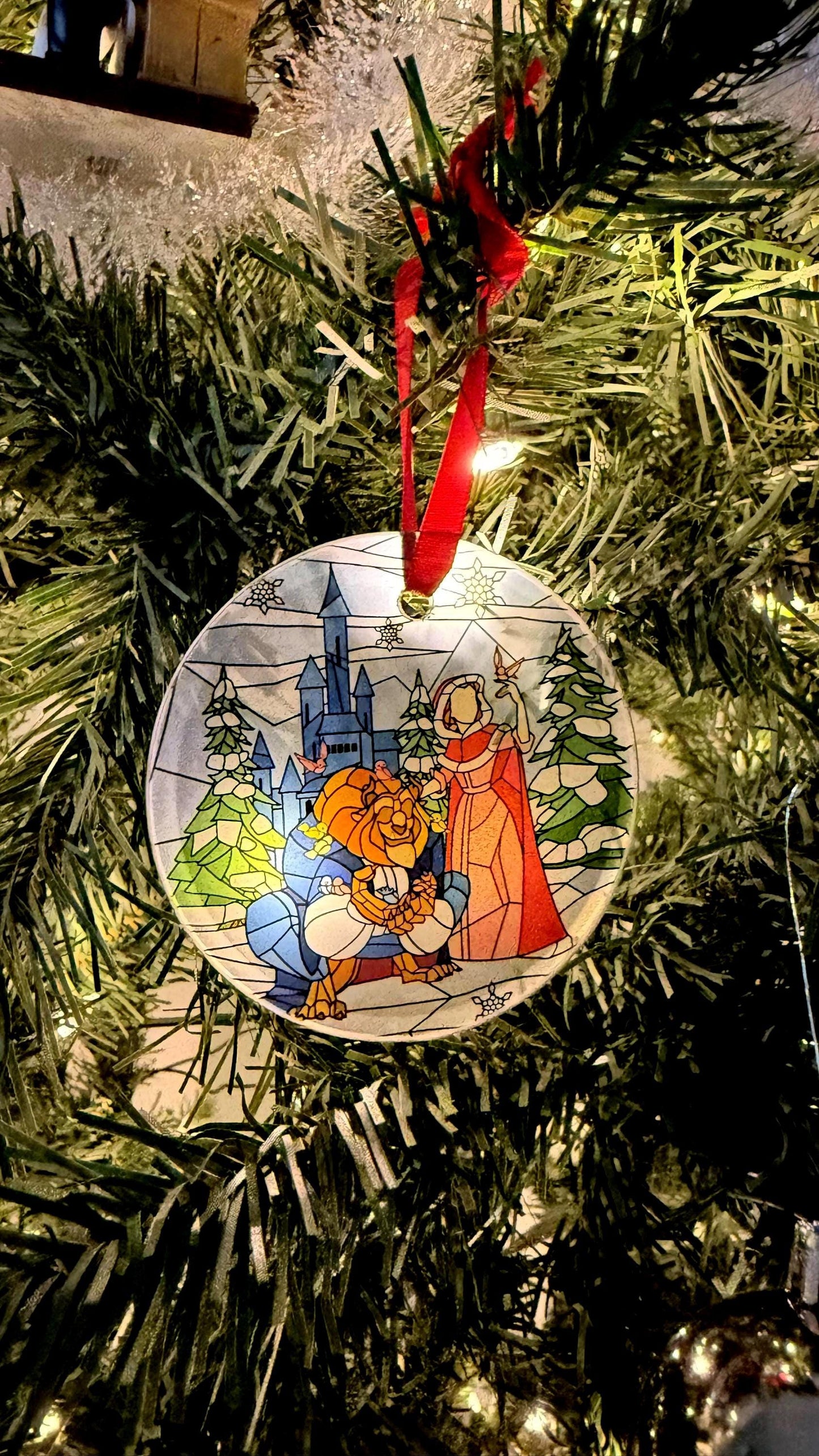 Beauty and the beast Ornament / Stained glass ornament/ Christmas tree glass ornament