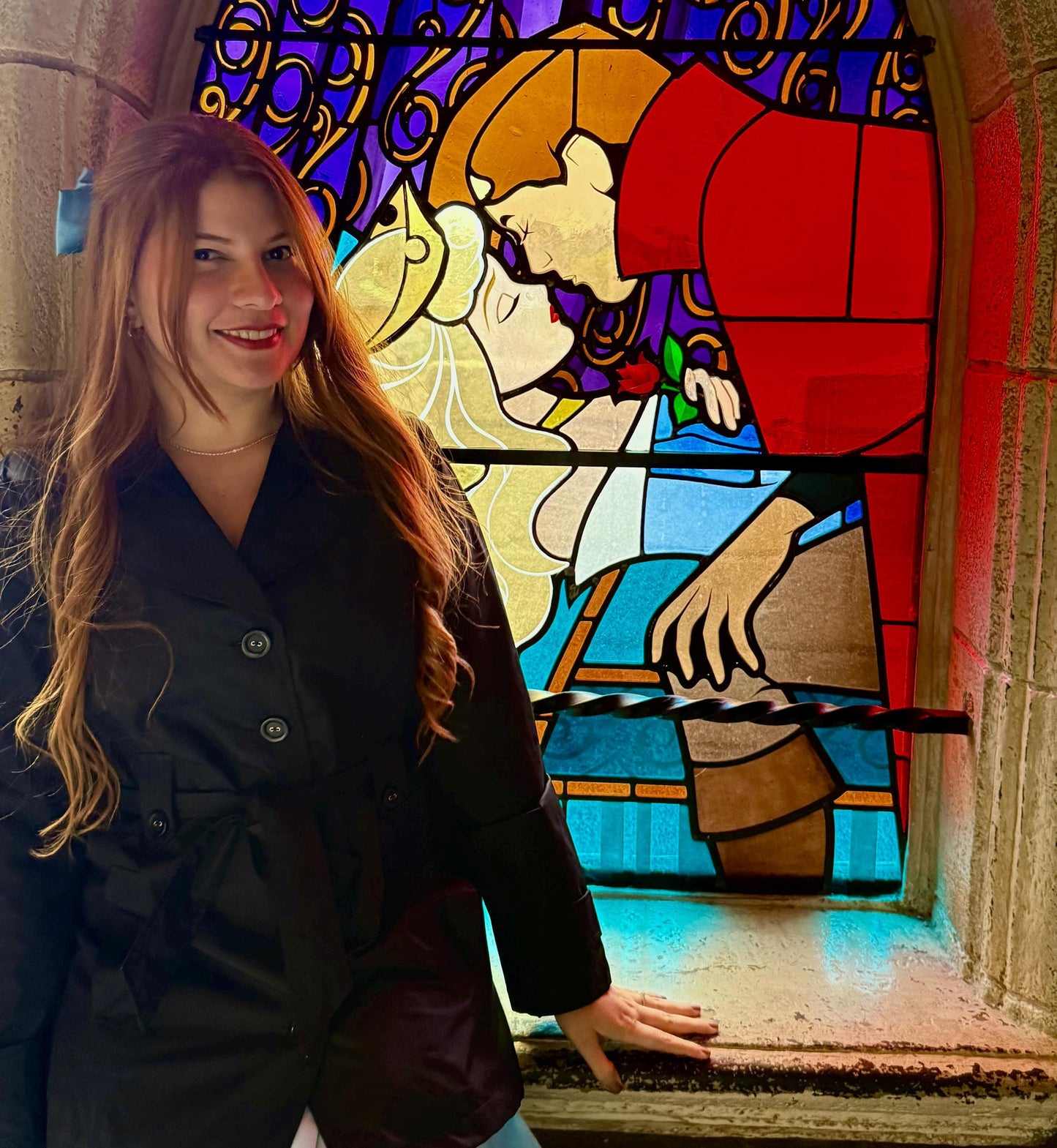 The inspiration was from stained glass windows at Disneyland paris castle