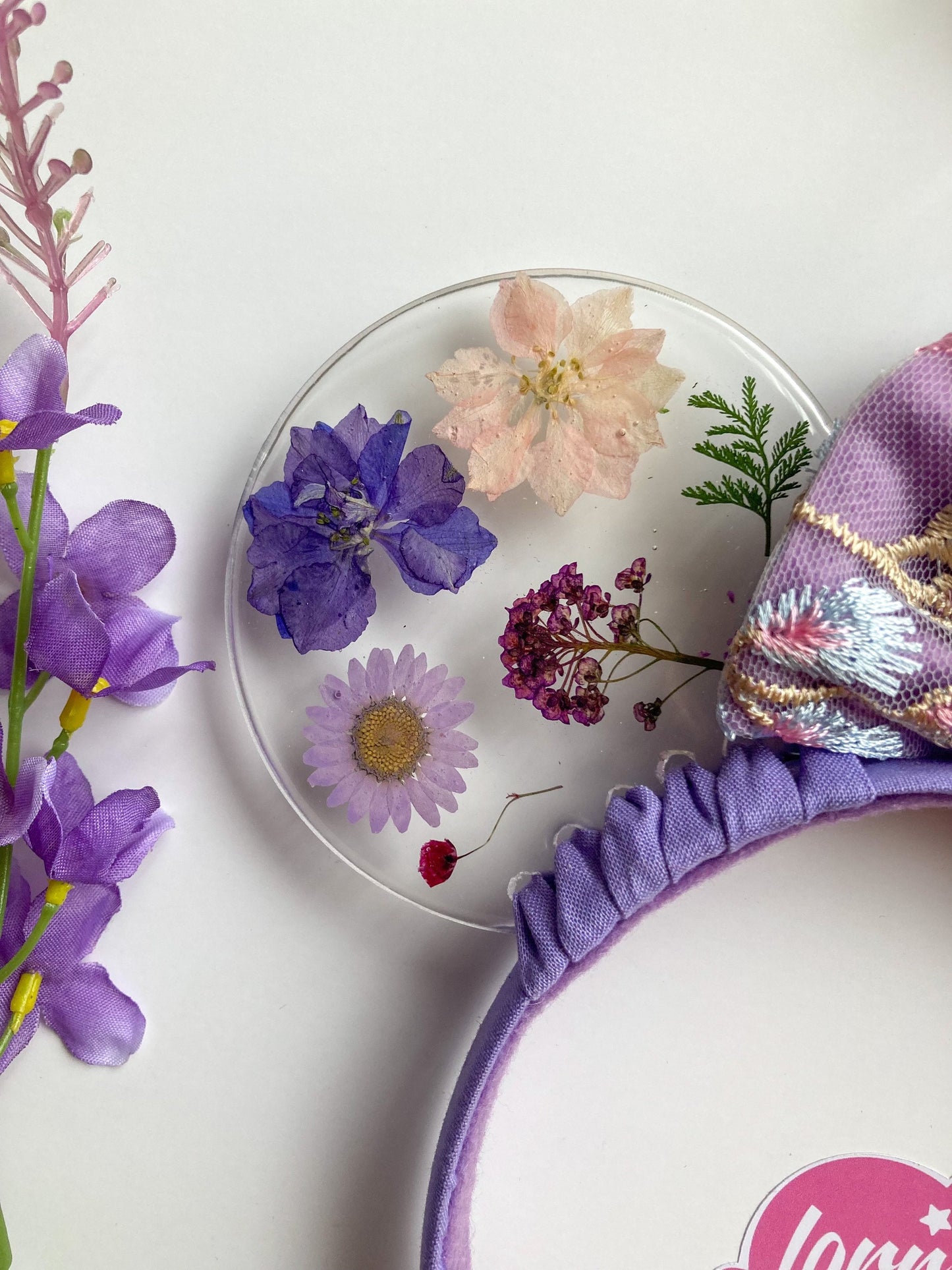 Resin pressed purple flowers ears / Isabella madrigal inspired ears/ Encanto ears