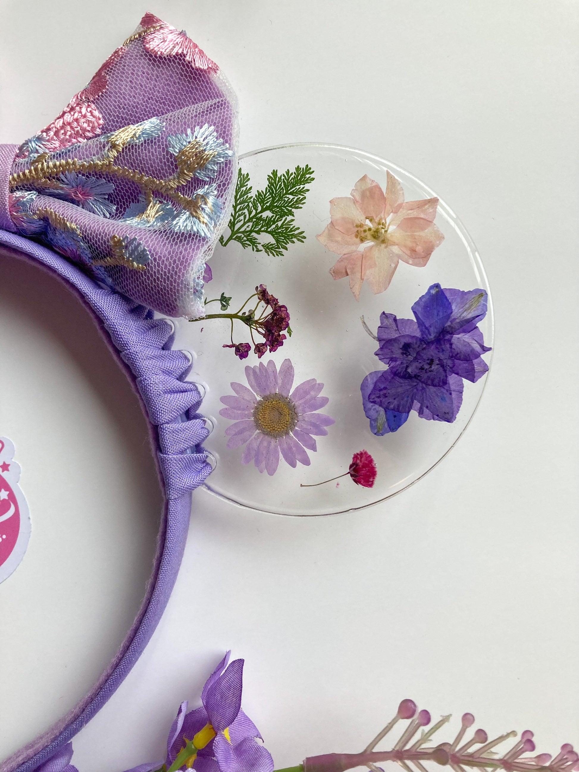 Encanto Isabela Madrigal Inspired Mouse Ears | Resin Pressed Purple Flower, Disney Ears, Handmade Floral Headband