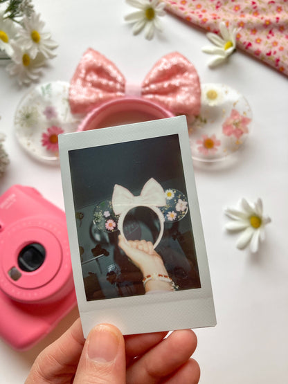 Resin pressed pink flowers mouse ears / Resin dried flowers / pink disney floral mouse ears/ flower & garden festival ears