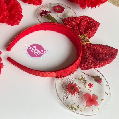 Resin pressed red flowers / flower and garden festival at epcot ears / red floral disney parks mouse ears