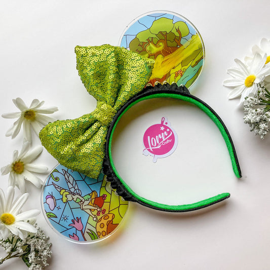 Tinkerbell Stained Glass Mouse Ears, Disney park Fairies inspired Resin Headband