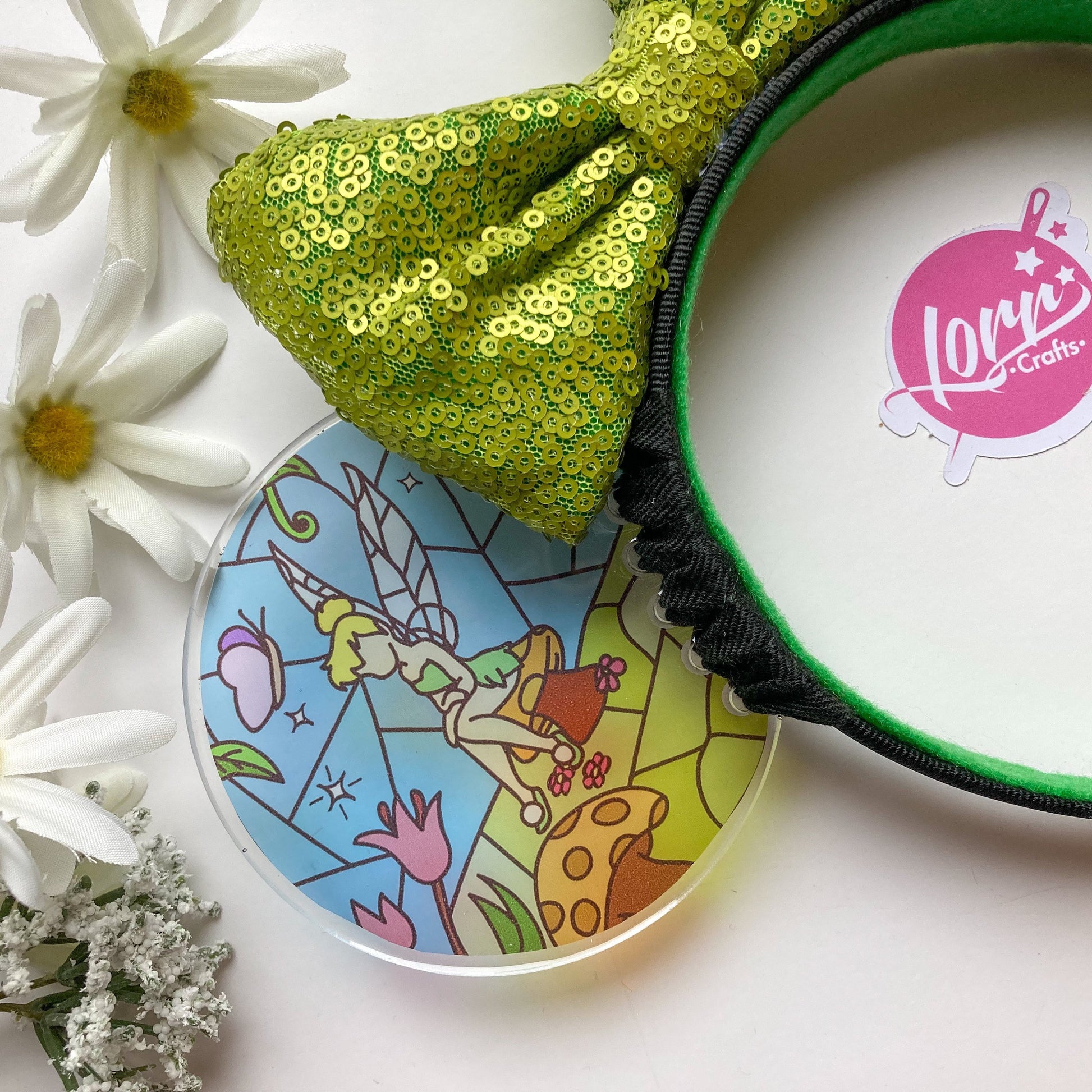 Tinkerbell Stained Glass Mouse Ears, Disney park Fairies inspired Resin Headband