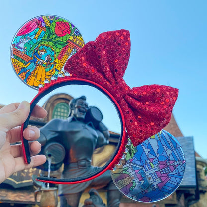 Be our guest Faux stained glass vitral ears / Beauty and the beast stained glass windows / Resin mouse ears