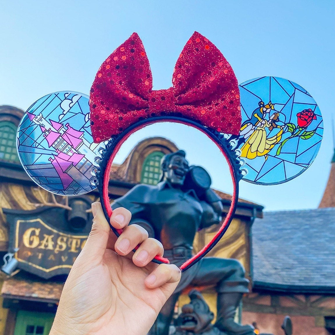 Faux Stained Glass Beauty and the Beast Mouse Ears | Handmade Belle-Inspired Headband for Disney Parks