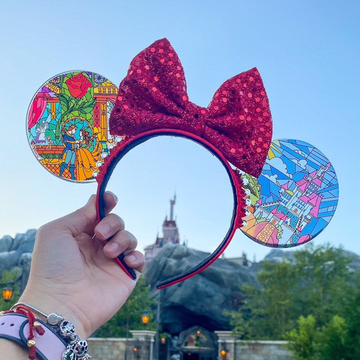 Be Our Guest Stained Glass Mouse Ears | Beauty and the Beast Inspired Resin Headband | Handmade Disney Ears