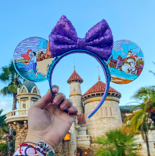 Little mermaid Faux stained glass ears /Ariel and Eric mouse ears /Resin under the sea mouse ears