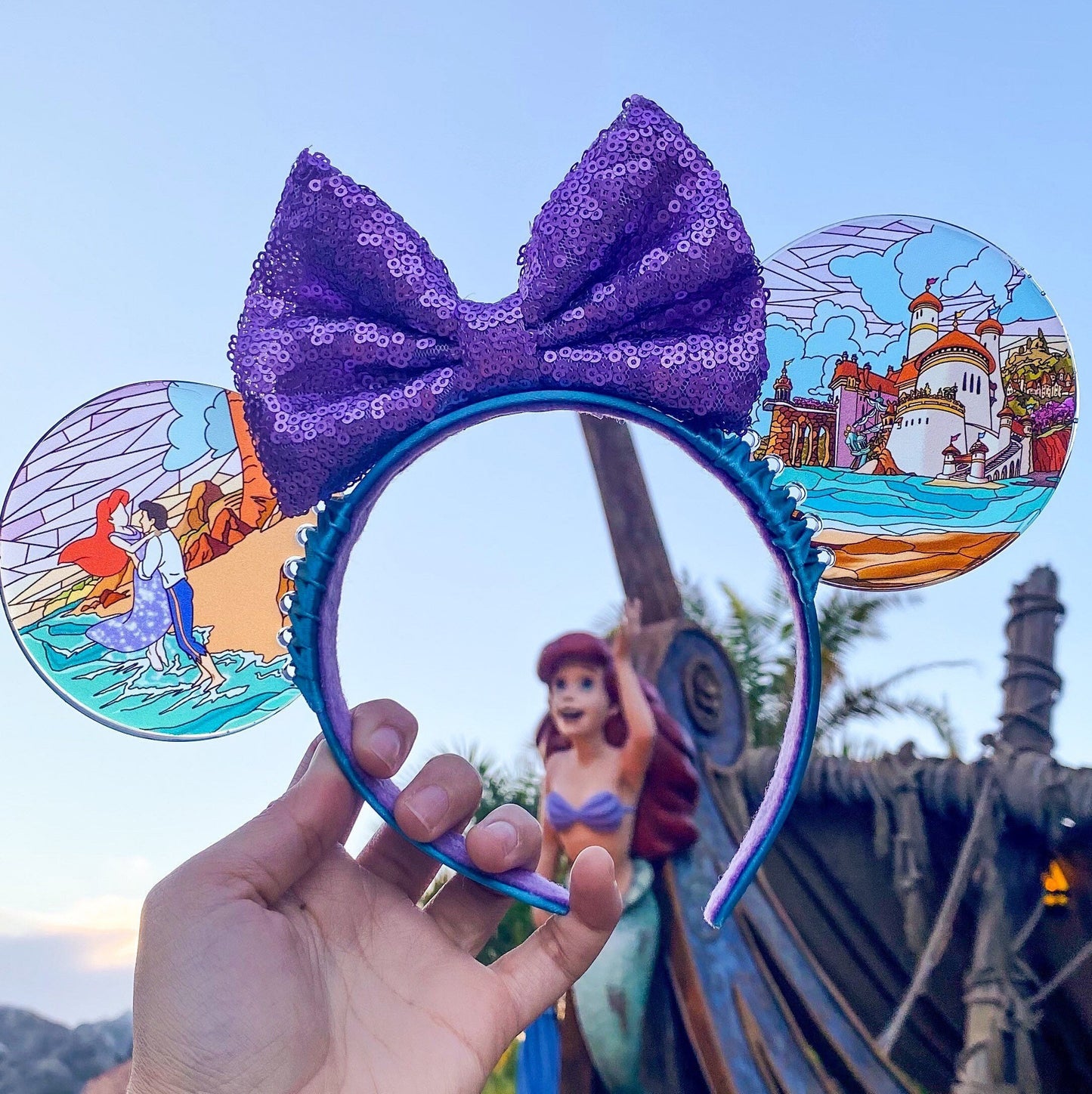 Little mermaid Faux stained glass ears /Ariel and Eric mouse ears /Resin under the sea mouse ears