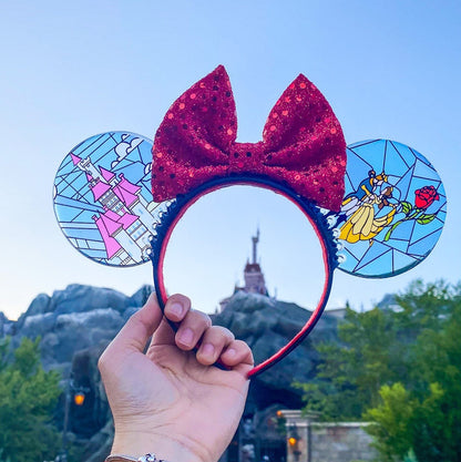 Faux Stained Glass Beauty and the Beast Mouse Ears | Handmade Belle-Inspired Headband for Disney Parks