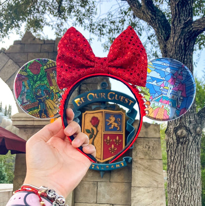 Be our guest Faux stained glass vitral ears / Beauty and the beast stained glass windows / Resin mouse ears