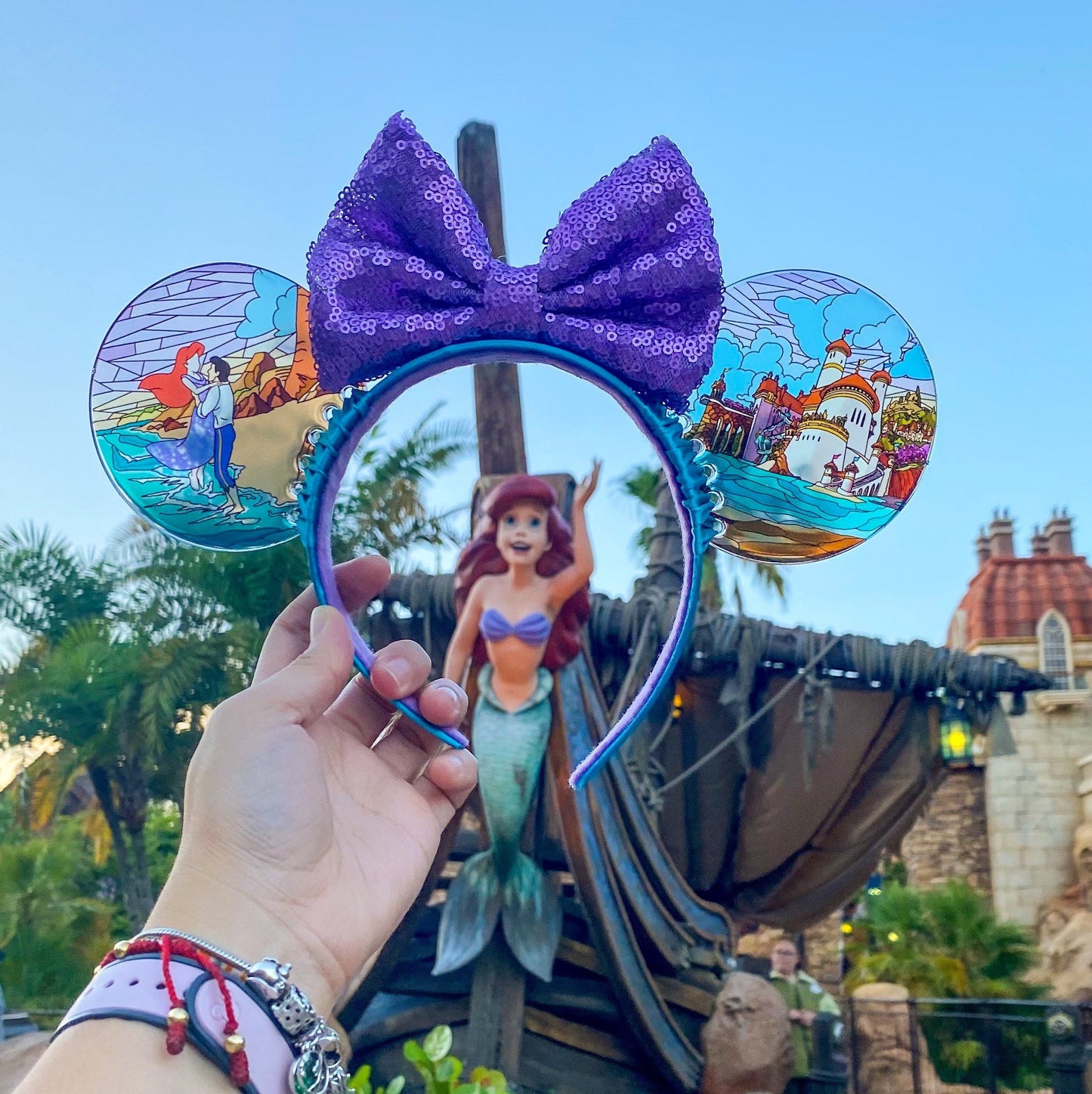 Little mermaid Faux stained glass ears /Ariel and Eric mouse ears /Resin under the sea mouse ears