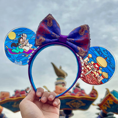 Aladdin and jasmine faux stained glass ears/ Aggrabbah ears/ magic carpet bow headband