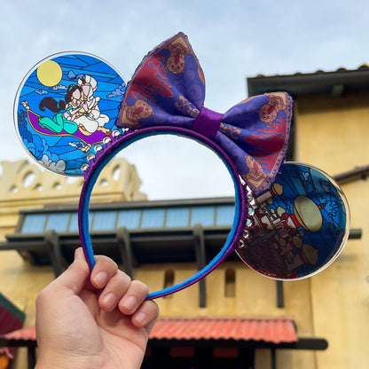 Aladdin and jasmine faux stained glass ears/ Aggrabbah ears/ magic carpet bow headband