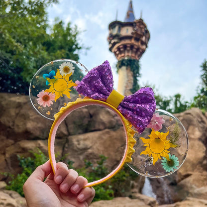 Resin pressed flowers Rapunzel inspired mouse ears/ tangled ears /