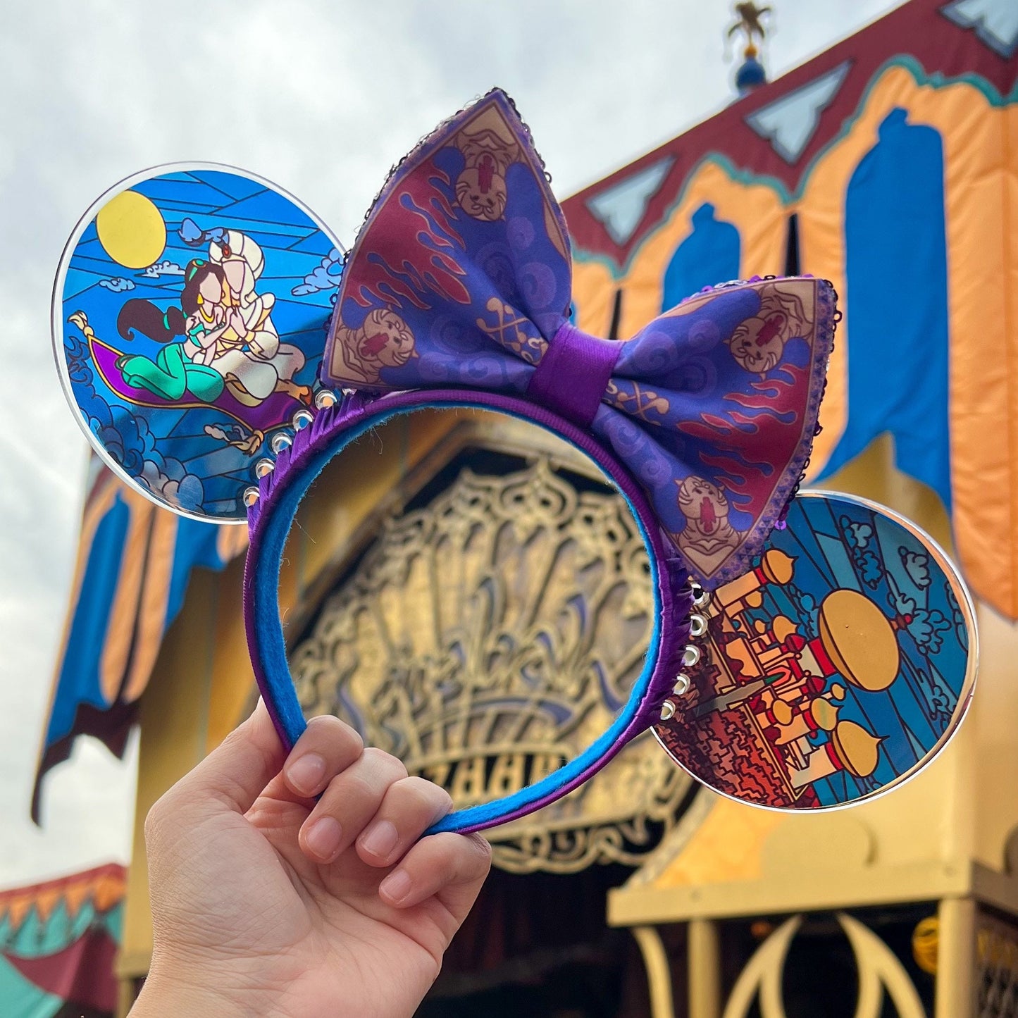 Aladdin and jasmine faux stained glass ears/ Aggrabbah ears/ magic carpet bow headband