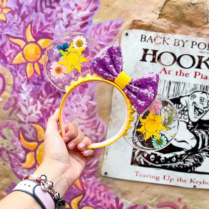 Resin pressed flowers Rapunzel inspired mouse ears/ tangled ears /