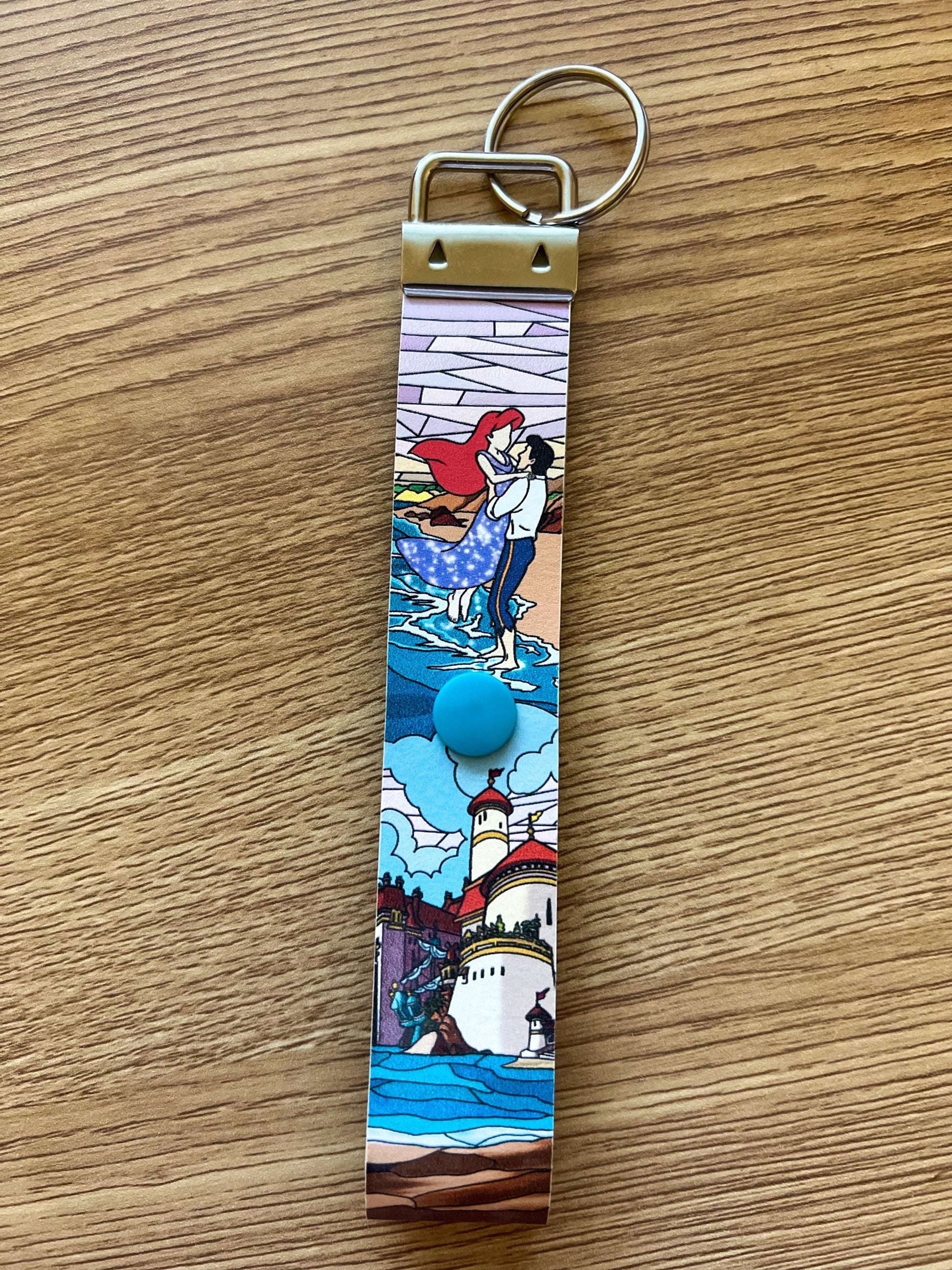 Minnie Ears Headband Holder Ariel and Eric keychain, stained glass little mermaid eat holder, Prince Eric keychain, ear saver for backpack