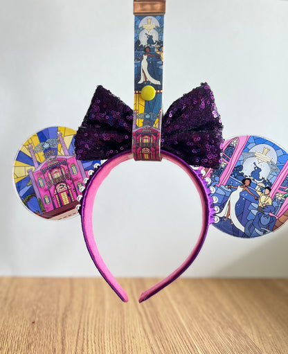 Mouse Ear holder / faux Stained glass Tiana / princess frog key fob/ Backpack ear holder/ Tiana’s palace