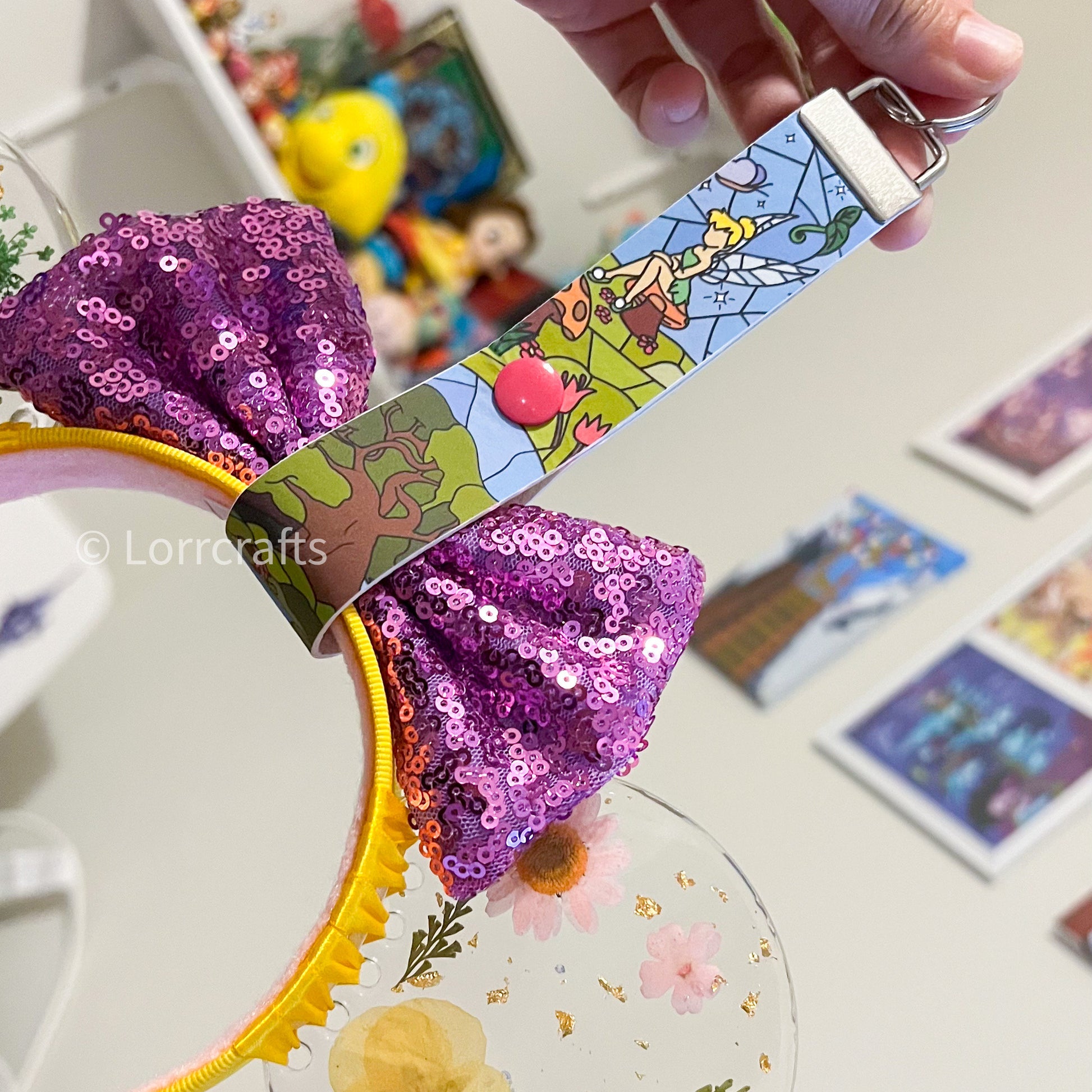 Minnie ear holder Tinkerbell inspired keychain /Fairies ear holder/ stained glass Tinkerbell key fob/ ear saver for backpack