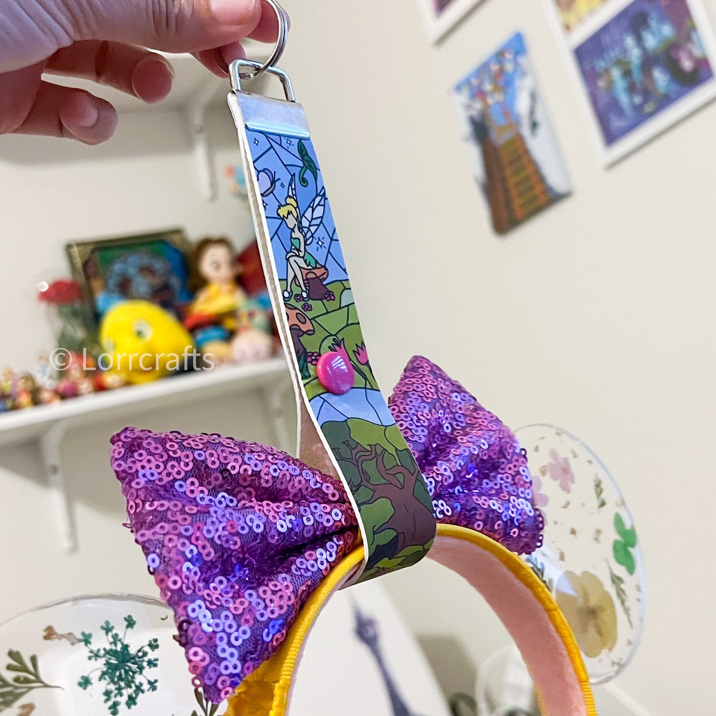 Minnie ear holder Tinkerbell inspired keychain /Fairies ear holder/ stained glass Tinkerbell key fob/ ear saver for backpack